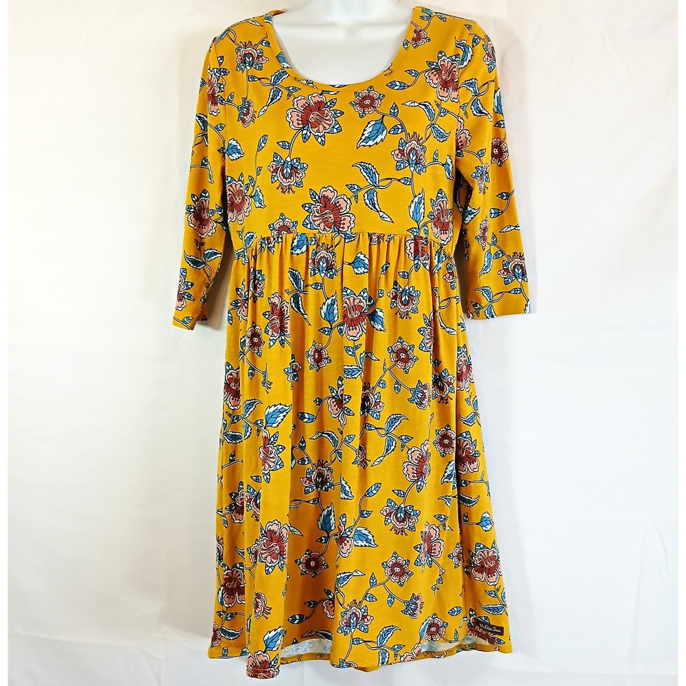 Matilda Jane dress yellow floral knit cotton scoop neck midi 3/4 Sz S casual